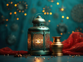 Wall Mural - Beautiful arabic lantern with burning lights