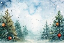 Mock Up Watercolor Christmas Background With Empty Space For Text By Generative AI