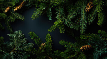  Fir branches with pinecones against a dark and moody background, creating a festive and natural ambiance.