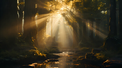 Poster - sun rays in the forest