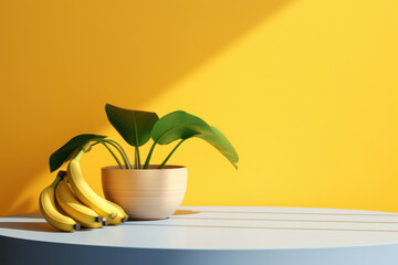 Wall Mural - Fresh banana bunch on yellow background.