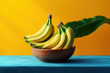 Wall Mural - Fresh banana bunch on yellow background.