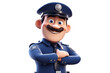 Smiling Animated Cop Character Isolated on Transparent Background