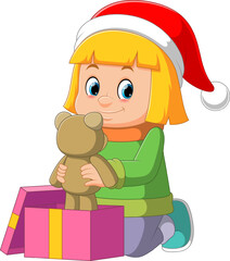 Wall Mural - Cartoon little girl opening present box