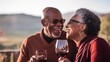 A content senior African American couple at a wine tasting event