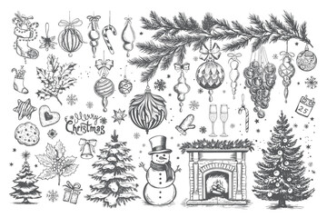 Wall Mural - Christmas set in sketch style. Hand drawn illustration.	
