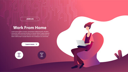 Wall Mural - Landing page template of work from home. Modern flat design concept of web page design for website and mobile website.