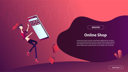 Wall Mural - Landing page template of online shop. Modern flat design concept of web page design for website and mobile website.