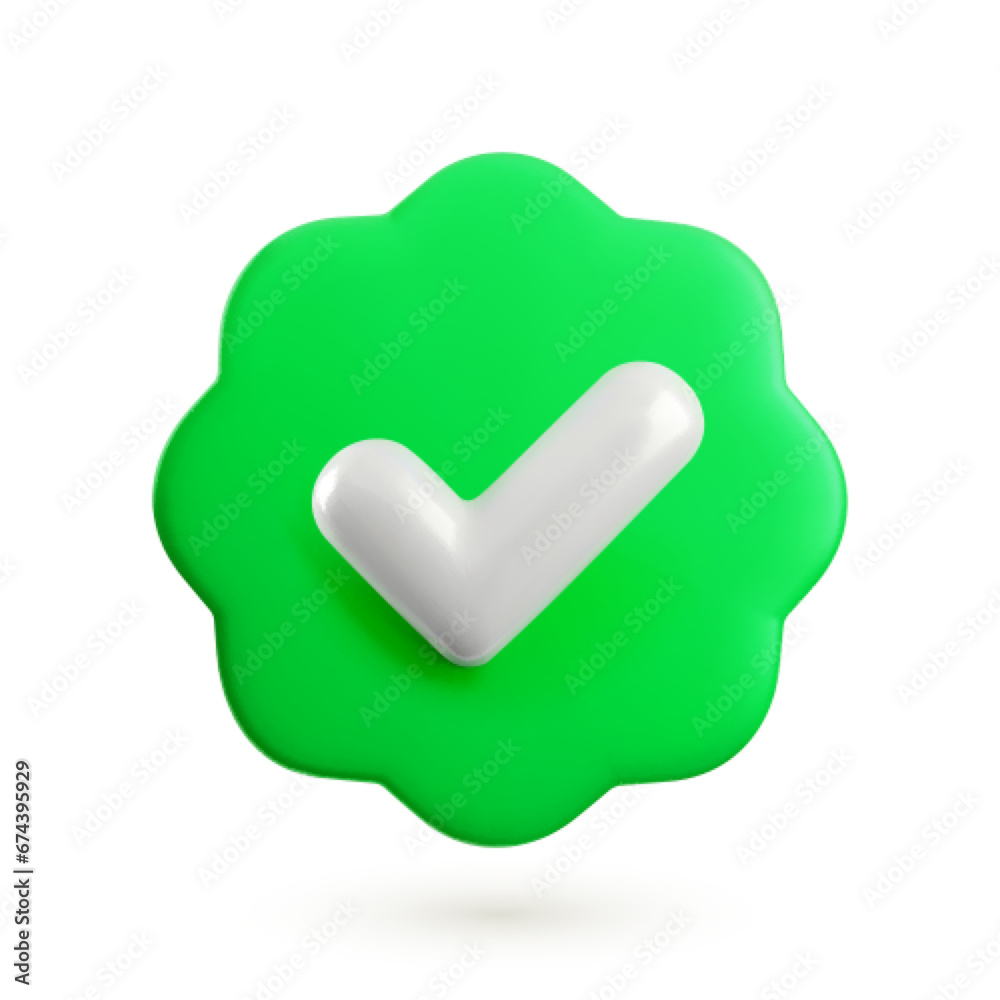 Vector 3d Check mark realistic icon. Trendy plastic green round wavy ...