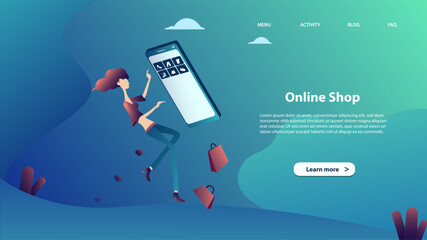 Wall Mural - Landing page template of online shop. Modern flat design concept of web page design for website and mobile website.