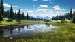 countryside meadow scenery north landscape illustration lakeside picturesque, cloudy dramatic, sky summer countryside meadow scenery north landscape