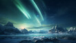 © Maizal - a scenic view in north pole at the night, aurora in the night sky, snow mountain, dramatic light and shadows,