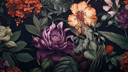 Poster - Vintage bouquet of flowers on a black background. Floral background.