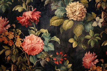 Poster - Vintage bouquet of flowers on a black background. Floral background.