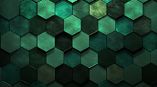 Abstract Seamless Dark Green Concrete Cement Stone Tile Wall Made Of Hexagonal Geometric Hexagon Print Texture Background