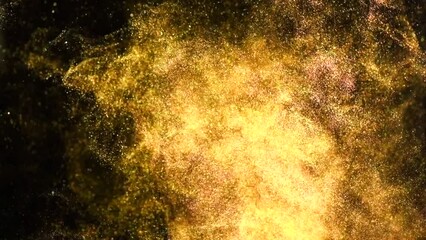 Wall Mural - floating gold sparks, glitter golden sparkles explosion on black background. flying gold particles, 