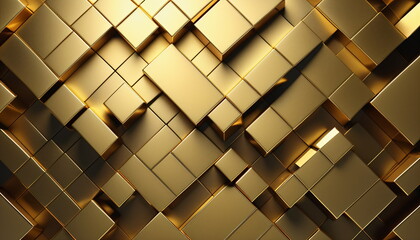 Poster - Golden Geometry: An Abstract 3D Texture Wall with Squares