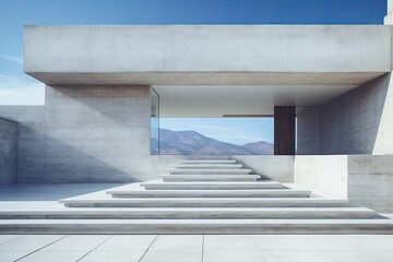 Poster - modern architecture, stairway leading up to the sky. 3d rendering, modern architecture with empty co