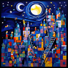 Poster - Paintings Moon Night Sky