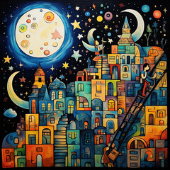 Poster - Paintings Moon Night Sky