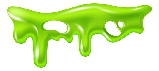 Wall Mural - Green slime. Green dripping liquid. Decorative border for graphic design. Poison toxic paint spot, melting jelly texture, halloween poster template, png isolated illustration