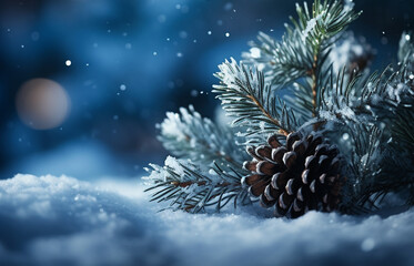 christmas tree branches with snow