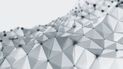 Aufkleber - Neural network and innovation in the field of high technology. 3D illustration of polygonal fields of black and white edges