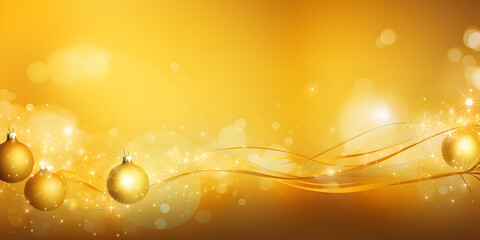 Warm golden sparkling background with radiant light waves and baubles, perfect for a festive or luxurious theme.