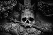 Sic transit gloria mundi (Latin phrase): Thus passes the glory of the world. Human skull as symbol of death and horror on the throne as a metaphor that nothing is eternal.
