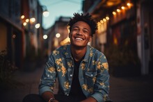 Photo Of A Beaming Young Man Looking Stylish In Urban Fashion. Generative AI