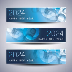 Wall Mural - set of blue patterned horizontal christmas, happy new year headers or banners design for web - 2024