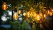 Garden string lights with bulbs in the summer
