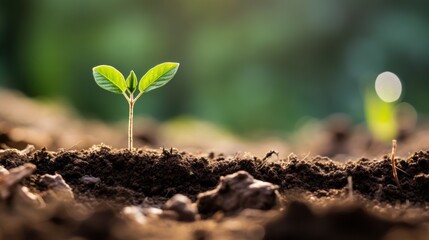 Plants growing from the soil in the forest with a blurred background.