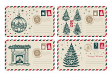 Christmas Mail, Postcard, Hand Drawn Illustration.	
