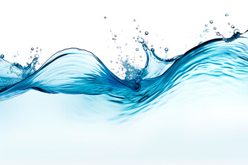 Sticker - Blue wave of water with bubbles on white background.