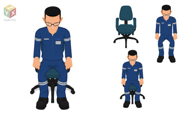 Wall Mural - Isometric of isolated worker are sitting on the office chair