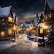 Christmas and New Year holiday background. Winter village in the snow.