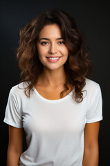 Wall Mural - Woman with white shirt and smile on her face.