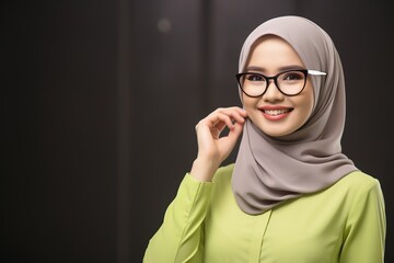 Wall Mural - beautiful malay woman with hijab wearing glasses