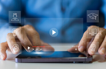 Wall Mural - human use phone technology internet learning and study online class technology network, e-learning, 