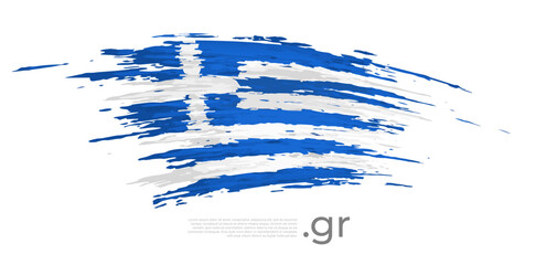 Wall Mural - Greece flag. Brush strokes, grunge. Stripes colors of the greek flag on a white background. Vector design national poster, template, place for text. State patriotic banner of greece, flyer