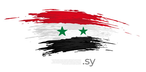 Syria flag. Brush strokes, grunge. Stripes colors of the syrian flag on a white background. Vector design national poster, template, place for text. State patriotic banner of syria, flyer