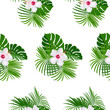 Tropical Seamless Pattern of Hibiscus Flowers and Palm Branches