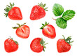 Watercolor illustration of strawberries set close up. A hand-drawn painting. PNG