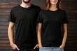Man And Woman With Blank Black Tshirt Mockup