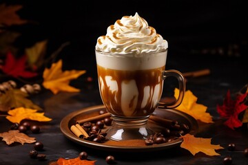 Poster - Generative AI : Сoffee cocktail topped with whipped cream in glass