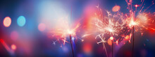 Sylvester New Year, New Year's Eve 2024 Party Event Celebration Holiday Greeting Card - Closeup Of Sparkling Sparklers And Bokeh Lights In The Background