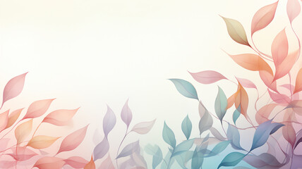 Wall Mural - Background pastel colored leaves in the corner with a wide copy space for text.