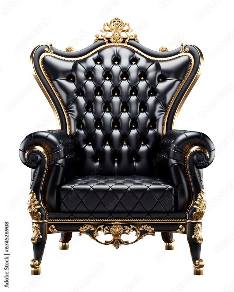 Luxury black and gold throne chair png, isolated on transparent ...