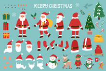 Santa Claus Character And Christmas Elements Set. Christmas Concept.	
